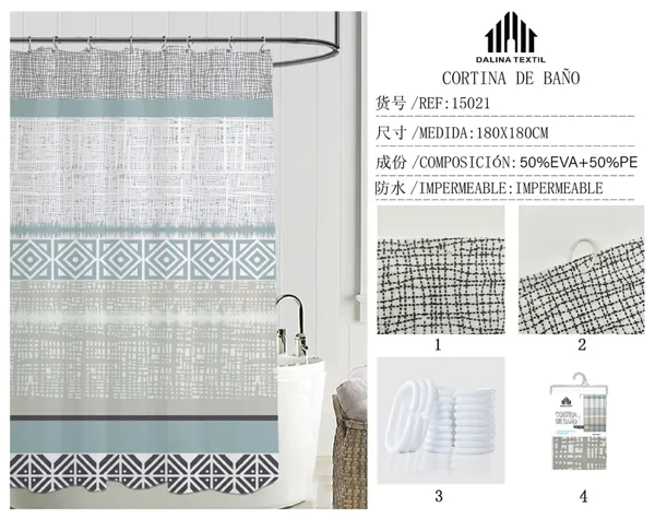 CORTINA DE BANO PLASTICO ESTAMPADO 180X180CM
