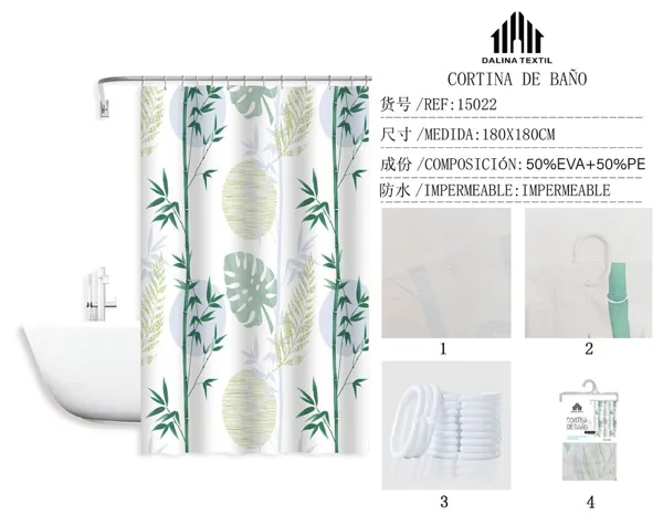 CORTINA DE BANO PLASTICO ESTAMPADO 180X180CM