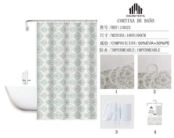 CORTINA DE BANO PLASTICO ESTAMPADO 180X180CM
