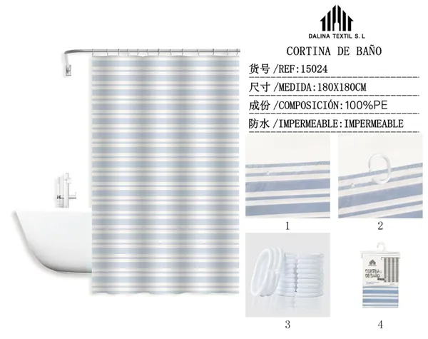 CORTINA DE BANO PLASTICO ESTAMPADO 180X180CM