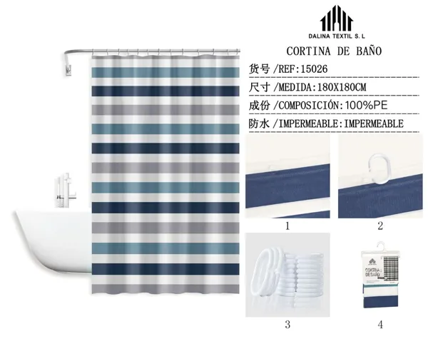 CORTINA DE BANO PLASTICO ESTAMPADO 180X180CM