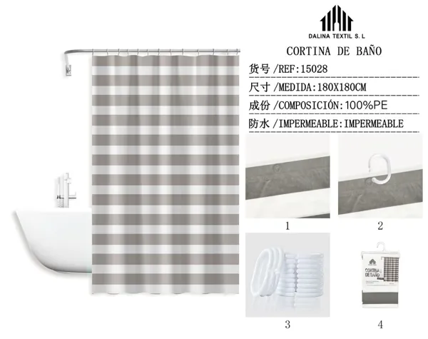 CORTINA DE BANO PLASTICO ESTAMPADO 180X180CM