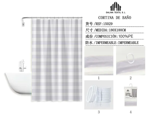 CORTINA DE BANO PLASTICO ESTAMPADO 180X180CM