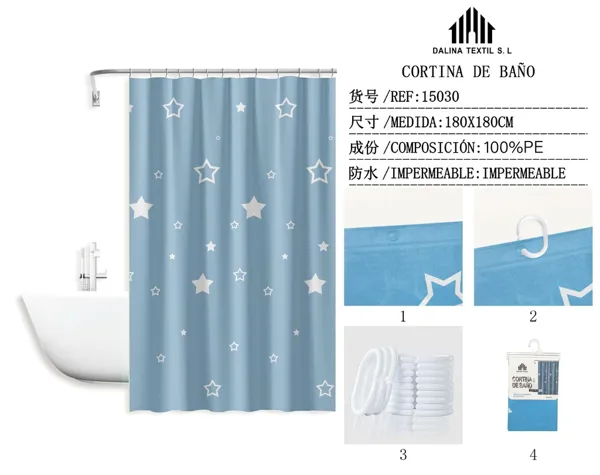 CORTINA DE BANO PLASTICO ESTAMPADO 180X180CM
