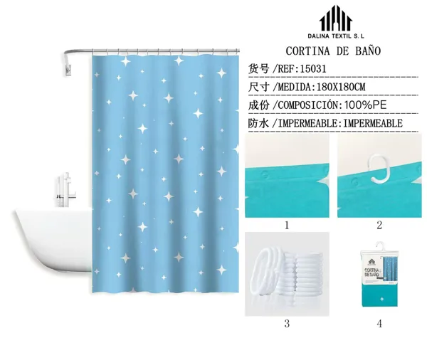 CORTINA DE BANO PLASTICO ESTAMPADO 180X180CM