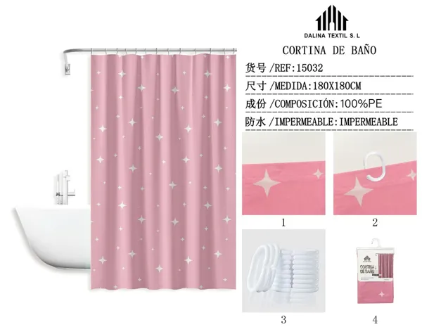 CORTINA DE BANO PLASTICO ESTAMPADO 180X180CM