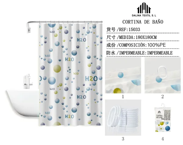 CORTINA DE BANO PLASTICO ESTAMPADO 180X180CM