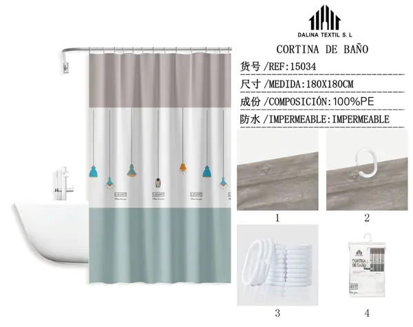 CORTINA DE BANO PLASTICO ESTAMPADO 180X180CM