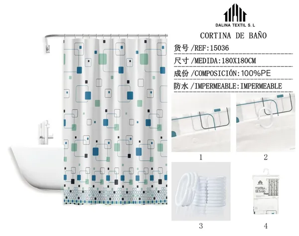 CORTINA DE BANO PLASTICO ESTAMPADO 180X180CM