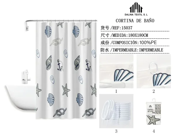CORTINA DE BANO PLASTICO ESTAMPADO 180X180CM