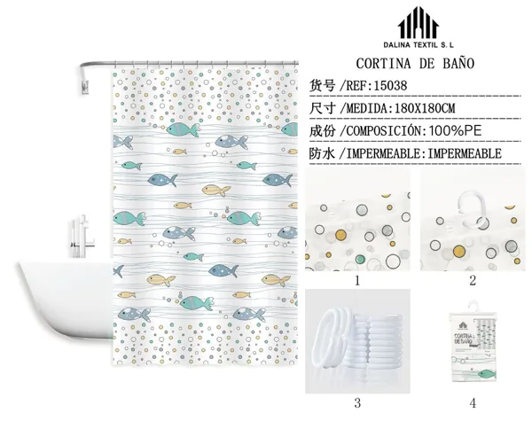 CORTINA DE BANO PLASTICO ESTAMPADO 180X180CM