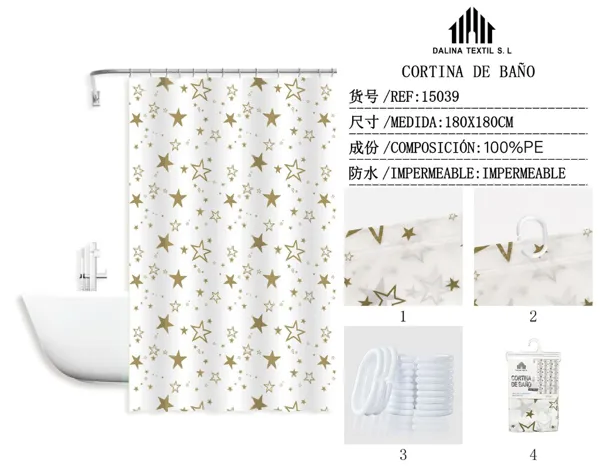 CORTINA DE BANO PLASTICO ESTAMPADO 180X180CM