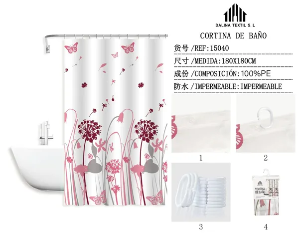 CORTINA DE BANO PLASTICO ESTAMPADO 180X180CM