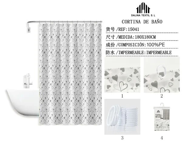 CORTINA DE BANO PLASTICO ESTAMPADO 180X180CM