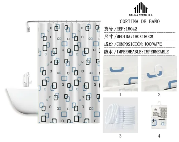 CORTINA DE BANO PLASTICO ESTAMPADO 180X180CM