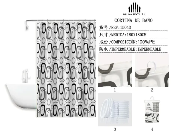 CORTINA DE BANO PLASTICO ESTAMPADO 180X180CM