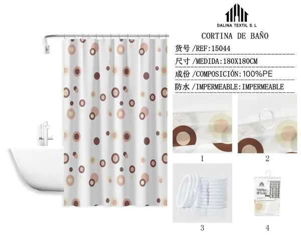 CORTINA DE BANO PLASTICO ESTAMPADO 180X180CM