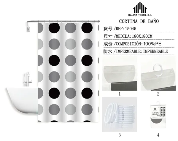 CORTINA DE BANO PLASTICO ESTAMPADO 180X180CM