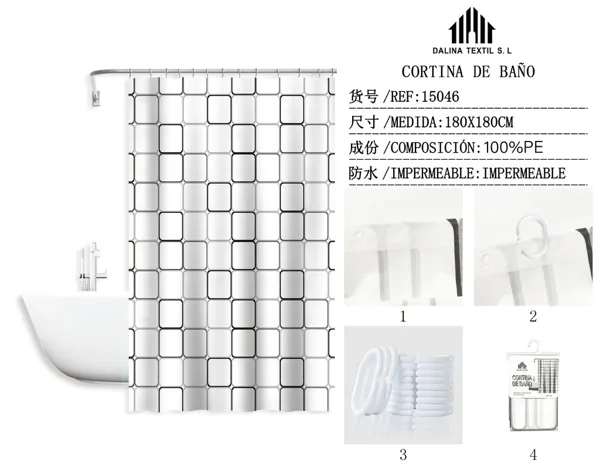 CORTINA DE BANO PLASTICO ESTAMPADO 180X180CM