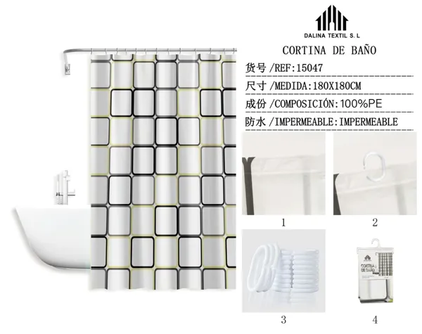 CORTINA DE BANO PLASTICO ESTAMPADO 180X180CM