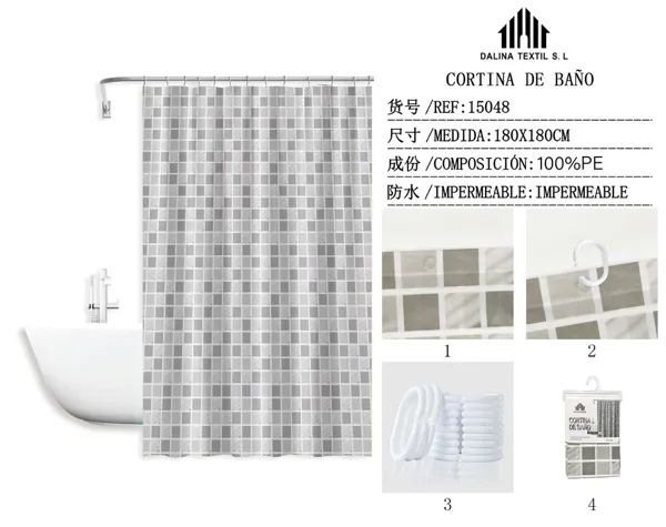 CORTINA DE BANO PLASTICO ESTAMPADO 180X180CM