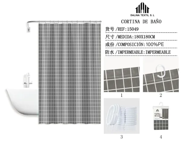 CORTINA DE BANO PLASTICO ESTAMPADO 180X180CM