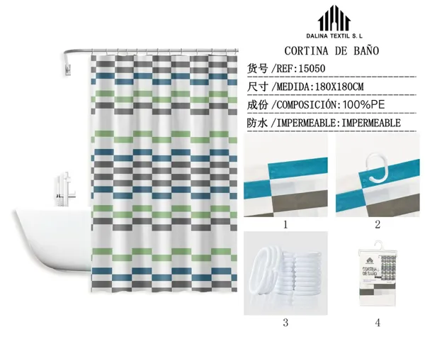 CORTINA DE BANO PLASTICO ESTAMPADO 180X180CM