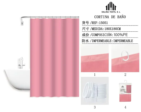 CORTINA DE BANO PLASTICO ROSA 180X180CM