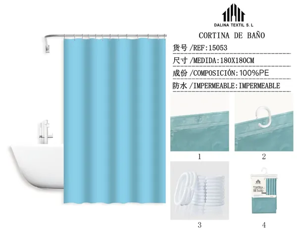 CORTINA DE BANO PLASTICO AZUL CLARO 180X180CM