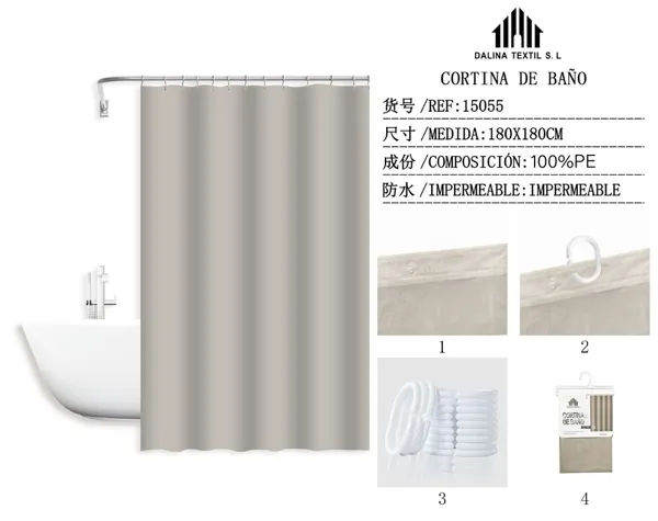 CORTINA DE BANO PLASTICO CAQUI 180X180CM