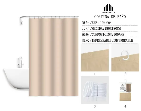 CORTINA DE BANO PLASTICO BEIGE 180X180CM