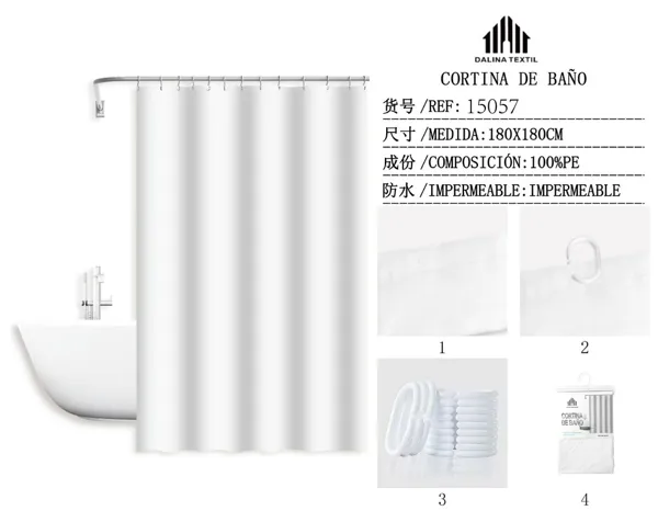 CORTINA DE BANO PLASTICO BLANCO 180X180CM