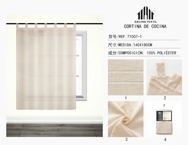 CORTINA DE COCINA LINO JASPEADO BEIGE 140X180CM