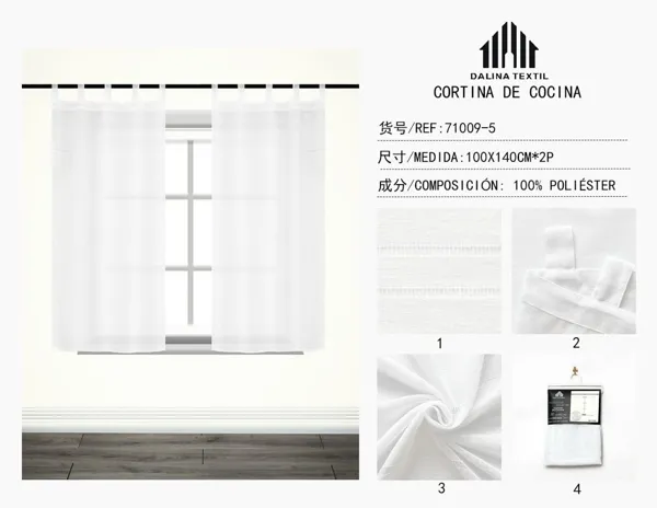 CORTINA DE COCINA LINO JASPEADO BLANCO 100X140*2P