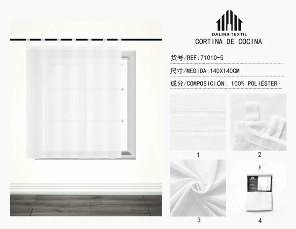 CORTINA DE COCINA LINO JASPEADO BLANCO 140X140CM