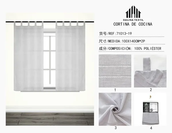 CORTINA DE COCINA LINO JASPEADO GRIS CLARO 100X140CM*2P