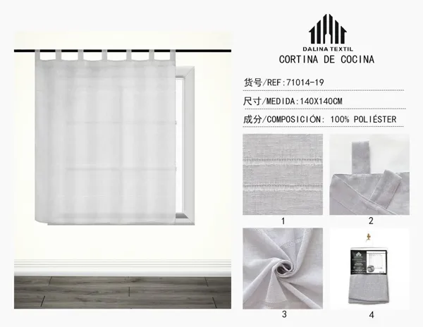 CORTINA DE COCINA LINO JASPEADO GRIS CLARO 140X140CM