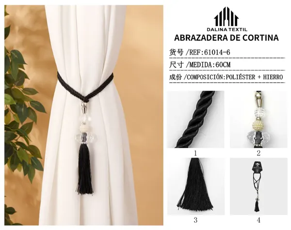 ABRAZADERA DE CORTINA NEGRO 60CM