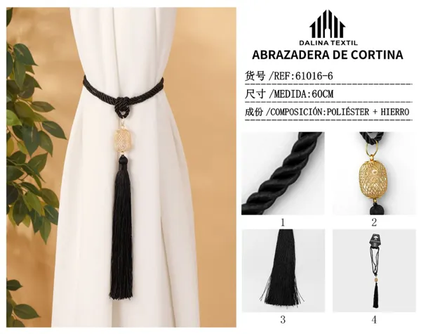 ABRAZADERA DE CORTINA NEGRO 60CM