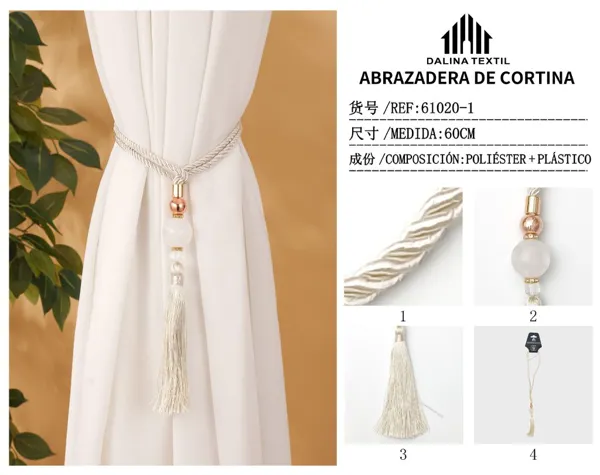 ABRAZADERA DE CORTINA BEIGE 60CM