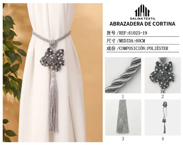 ABRAZADERA DE CORTINA GRIS 60CM