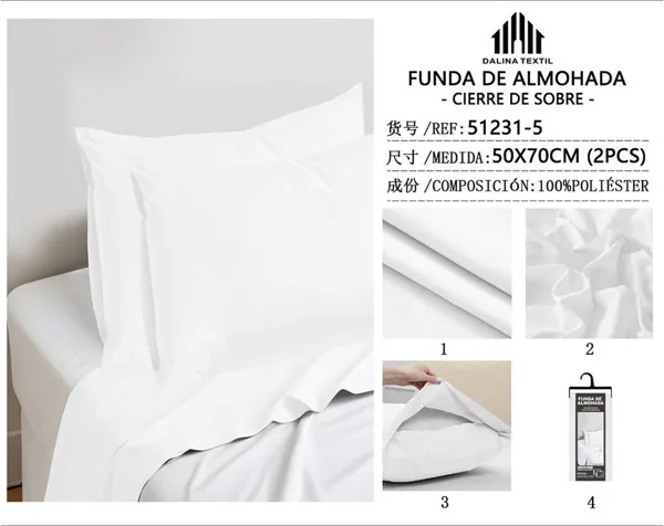 FUNDA DE ALMOHADA BLANCO 50X70CM 2P