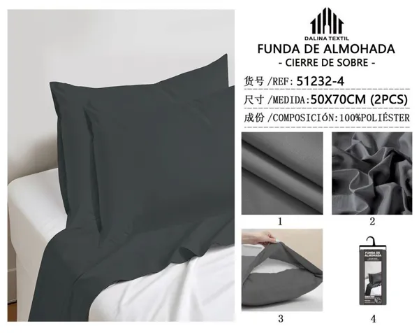 FUNDA DE ALMOHADA GRIS OSCURO 50X70CM 2P