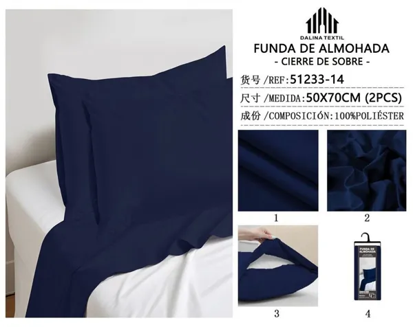 FUNDA DE ALMOHADA AZUL OSCURO 50X70CM 2P