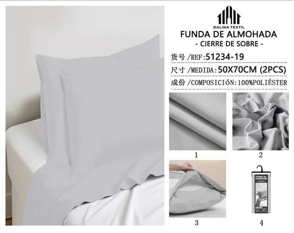 FUNDA DE ALMOHADA GRIS CLARO 50X70CM 2P