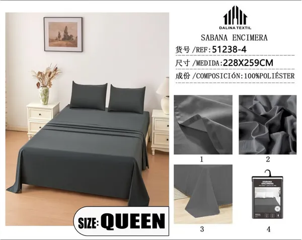 SABANA ENCIMERA GRIS OSCURO 228X259CM