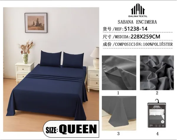 SABANA ENCIMERA AZUL OSCURO 228X259CM