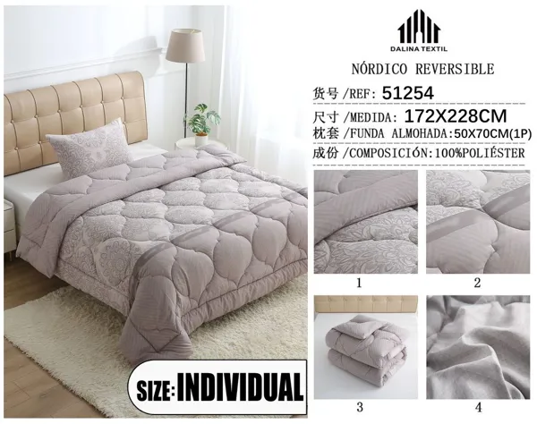 NORDICO REVERSIBLE C/FUNDA DE ALMOHADA ESTAMPADO 172X228CM/50X70*1