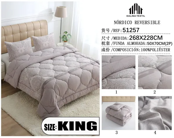 NORDICO REVERSIBLE C/FUNDA DE ALMOHADA ESTAMPADO 268X228CM/50X70*2
