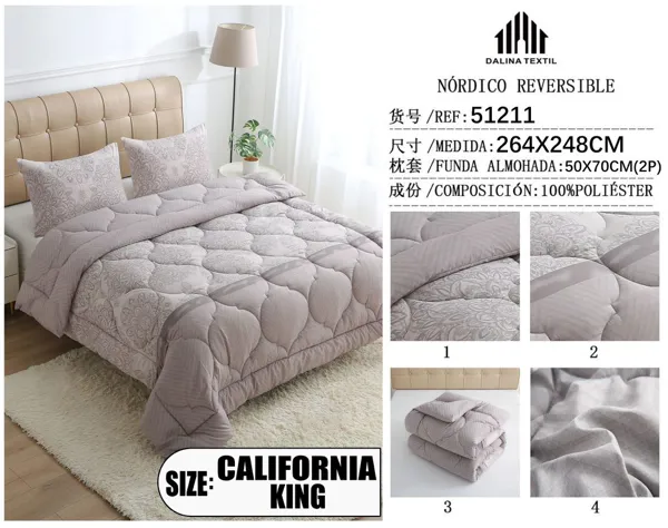 NORDICO REVERSIBLE C/FUNDA DE ALMOHADA ESTAMPADO 264X248CM/50X70*2